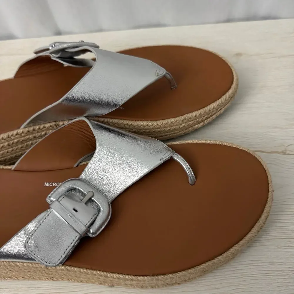 FitFlop Sandals Womens Size 10 F-Mode Espadrille Leather Flatform Silver